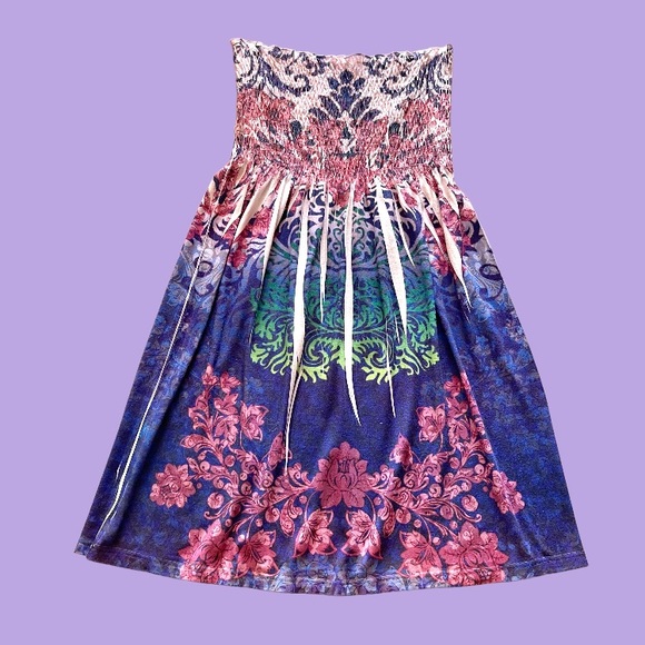 Dresses & Skirts - VINTAGE STRAPLESS HALTER COTTON FLOWERED DRESS